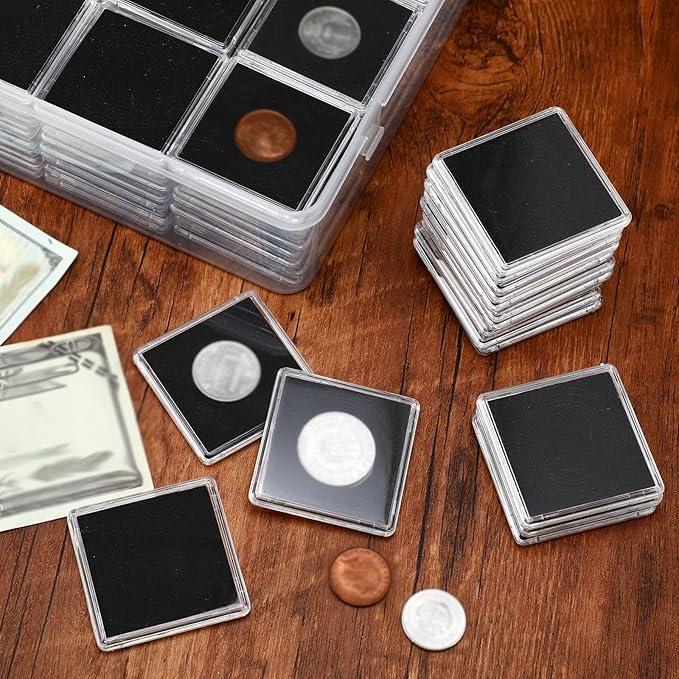 Vicenpal 50 Pcs Silver Dollar Coin Holder Clear Coin Capsules with Foam Gasket Acrylic Organizer Morgan Dollar Collection Case Display Box Plastic Storage Protectors 20/25/30/35/40mm