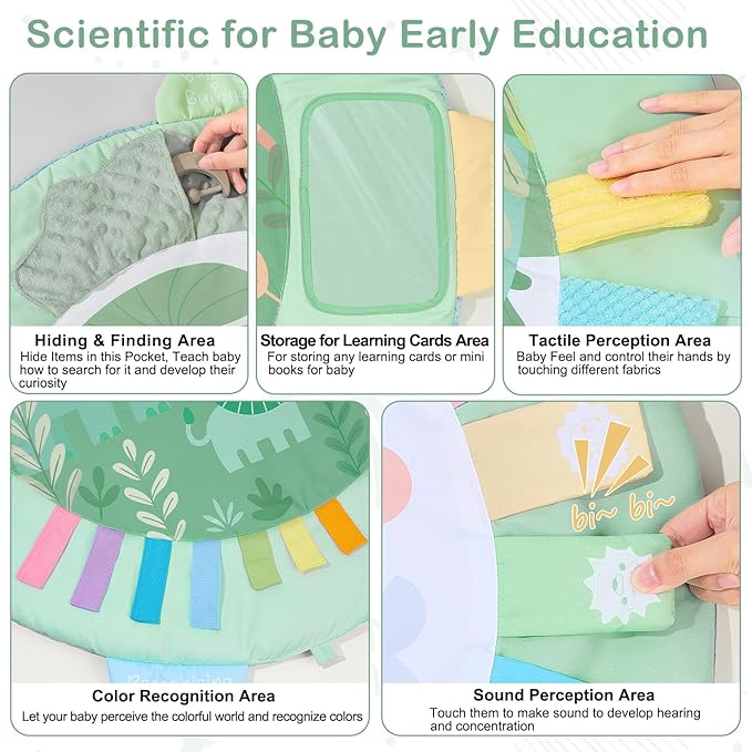 Baby Play Gym Mat Tummy Time Mat, Washable Baby Activity Play Mat for Sensory, Visual, Hearing, Touch Development, Baby Toys Shower Gift for Newborn