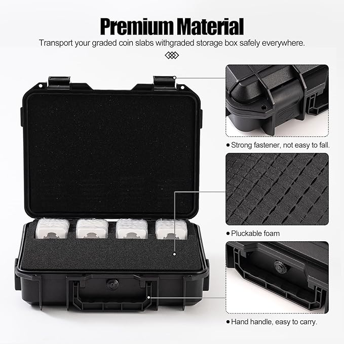 Graded Coin Slab Case Fits PCGS, NGC & More - Travel Holder Case for Storage, Transport, & Organization of Coin Collection/Customizable Pick & Pluck Foam