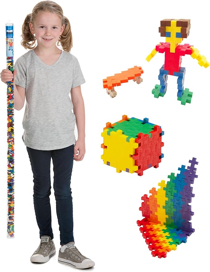 Plus Plus 500 Piece Super Tube, Interlocking Building Block 3D Puzzle Kit, Kids Stem Connecting Toys - Basic Color Mix
