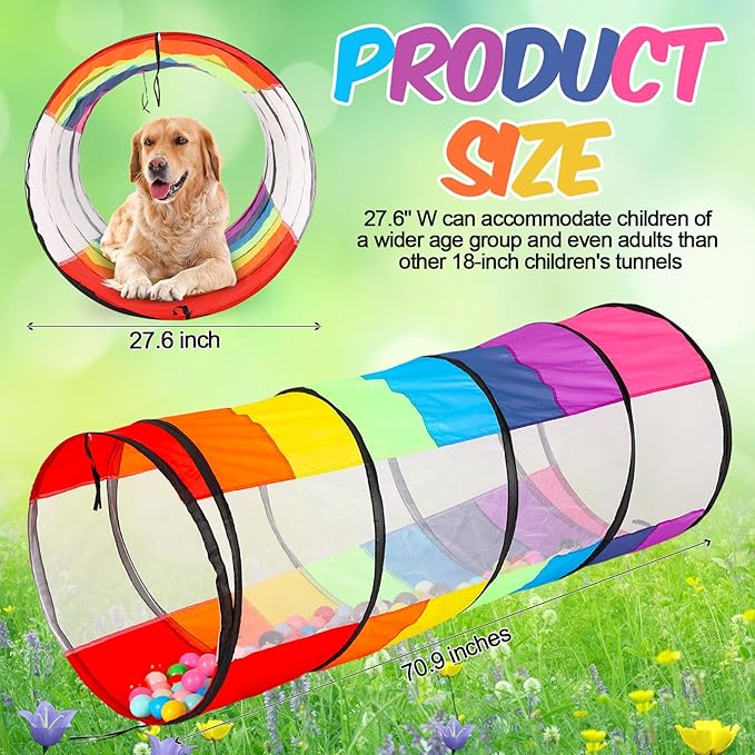27.6 Inch Extra Large Play Tunnel for Kids Pop Up Crawl Tunnels Colorful Crawls Tube for Toddler Collapsible Tunnel Toy Gift with Breathable Mesh for Children Pet Indoor Outdoor (2 Pcs)