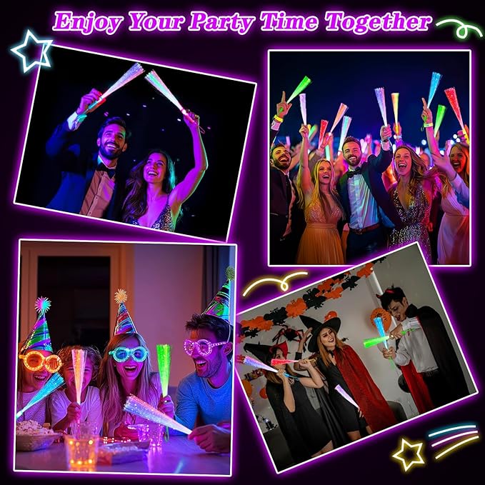 30 Pcs Colorful Glow Fiber Wands,Toys Glow Sticks Bulk Party Pack for Adults,Glow in the Dark Party Supplies for Back to School Halloween , Wedding, Birthday,Classroom,Concert,Pool Party Favors