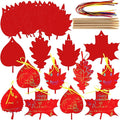 BBTO 50 Pieces Scratch Fall Leaves Colorful Scratch Leaves Paper with Ribbons and Wooden Stylus for Thanksgiving Harvest Party(Red)