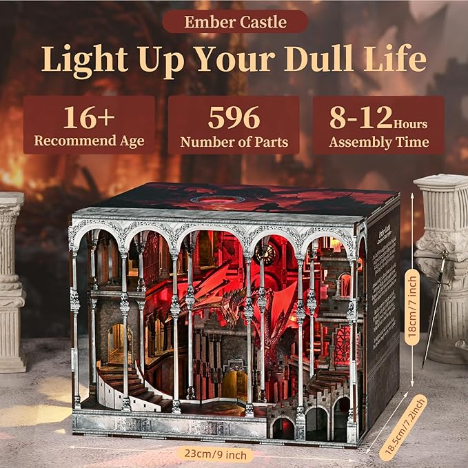 Book Nook Kit, DIY Miniature House Kit for Adults, Teens, Dollhouse Booknook Tiny House Bookshelf Decor with LED Light, Gifts for Family, Friends (Ember Castle)