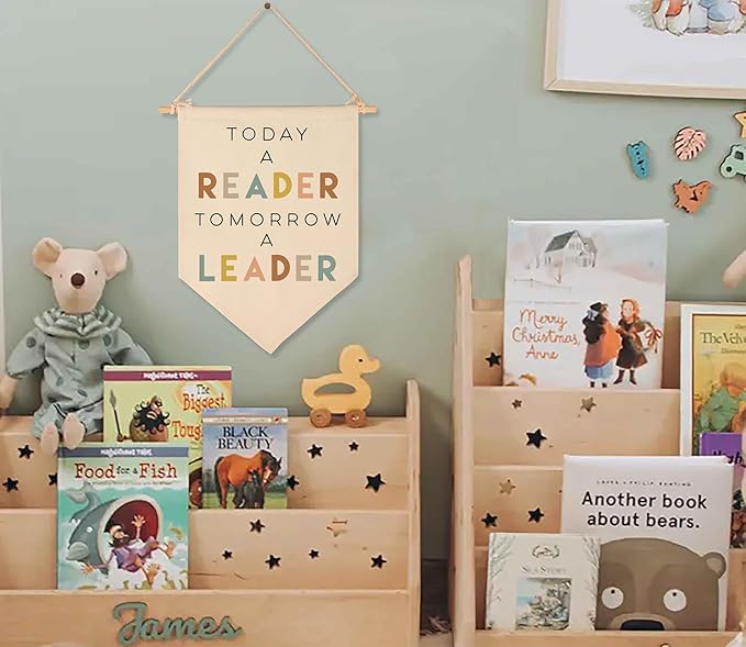 Today A Reader Tomorrow A Leader-Reading Corner Banner-Reading Center Decor-Playroom Decor-Classroom Reading Decor-Canvas Hanging Pennant Flag Banner Wall Sign Decor Gift-Birthday Christmas Gift