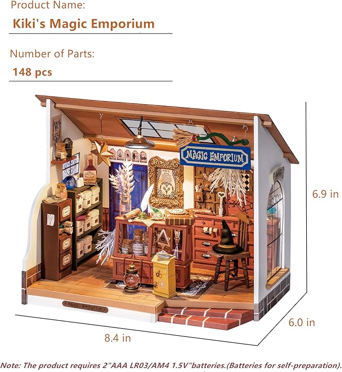 ROBOTIME DIY Miniature House Kit Tiny House Making Kit with LED Light for Adults Halloween/Christmas Decorations Creative Gifts for Teens (Kiki's Magic Emporium)