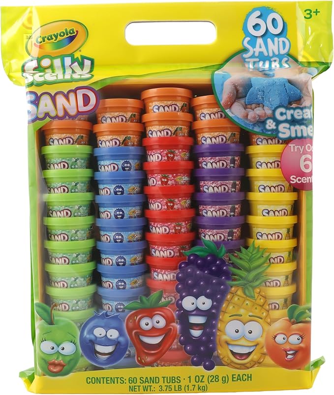 Crayola Silly Scents Play Sand – 60 Mini 1oz Tubs of Moldable Sensory Sand in 6 Bright Colors | Halloween Party Favors, Trick or Treat Goodie Bags, Classroom Prizes, Sensory Toys, Christmas Gifts