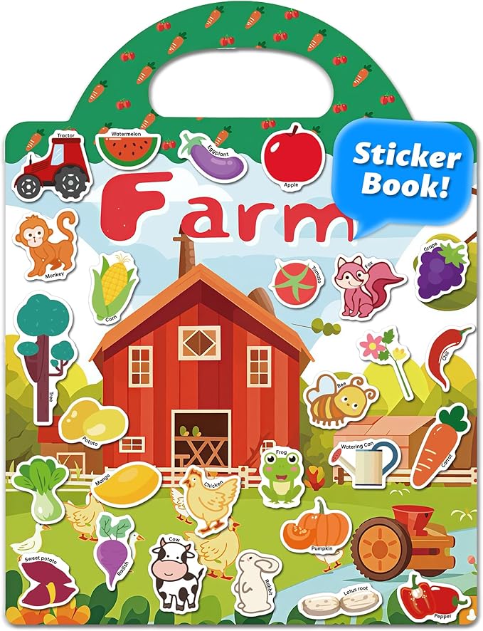 Reusable Sticker Book for Toddlers 2-4 Years, Stickers for Kids, Toddler Craft Activities, Toddler Travel Toys Ages 2+ Boy Girl Birthday Gifts