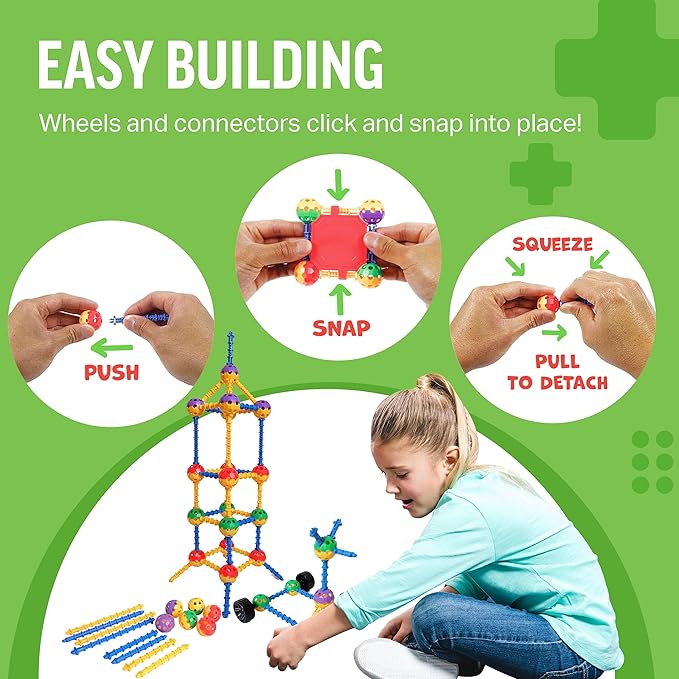 Educational Building Blocks Kit, 176 Pieces, Ages 4-8, Easter Basket Stuffers Gifts for Kids