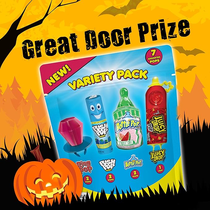 Halloween Candy Variety Pack Bag, 12 Count Assorted Lollipops, Bulk Individually Wrapped Ring Pop, Push Pop, Baby Bottle Pop & Juicy Drop For Birthday Party Favors, Trick or Treat, Bowls, Kids Gifts