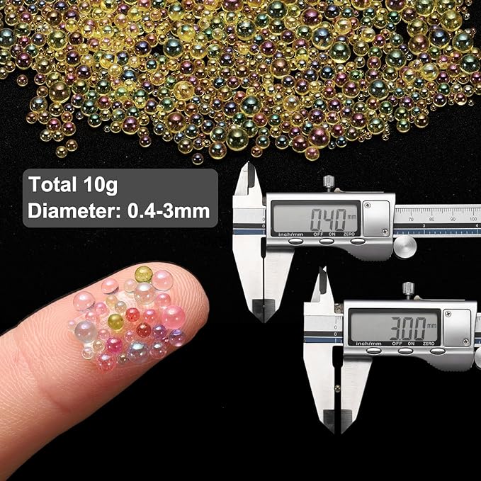 Iridescent Glass Tiny Bubble Beads, 0.4-3mm 10g No Hole Micro Mini Round Deep Yellow Water Droplets Beads - Applications: for Resin Filler, Nail Art, Dollhouse Bath Tub