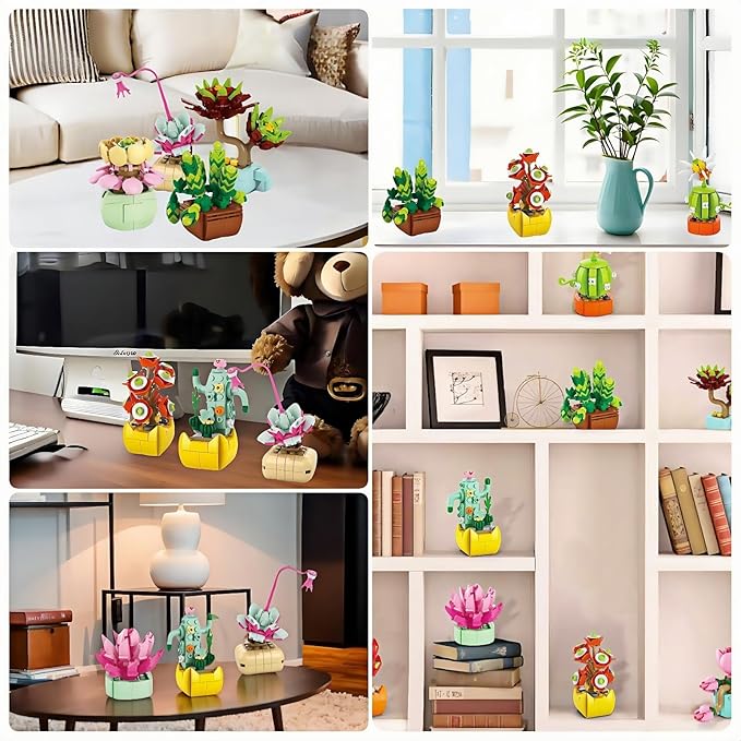Sawaruita 10 Pack Succulents Plants Flowers Bonsai Building Set - Botanical Collection Building Toys for Adult -Gifts for Mother's Day, Valentine's Day,Easter Party Favors