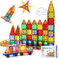 Magnetic Tiles, 135PCS Magnetic Building Blocks with 2 Cars, Large Magnet Building Set,STEM Sensory Educational Toys Gift for Toddlers Kids Boys Girls.