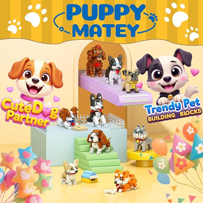 Party Favors Micro Mini Building Blocks 9 Pack Dogs Set,Adorable Dogs Building Toy Set, Party Favors Birthday Gift for Kids (1102PCS)