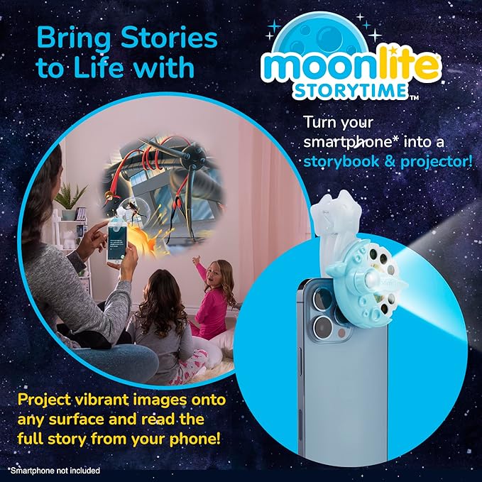 Moonlite Storytime Mini Projector with 10 Classic Bedtime Stories, A Magical Way to Read Together, Digital Storybooks, Fun Sound Effects, Learning Gifts for Kids Ages 1 and Up