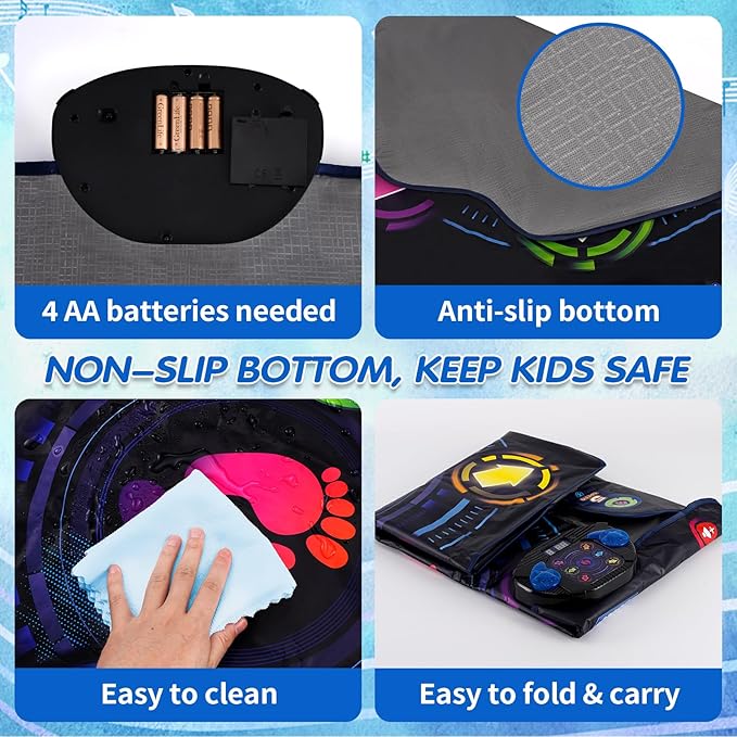 Kids Electronic Dance Pad with 6-Button & Wireless Bluetooth, Music Dance Game Mat with Built-in Music 9 Levels and 3 Modes, Birthday Gifts, Toys for Girls Ages 4-8, 8-12