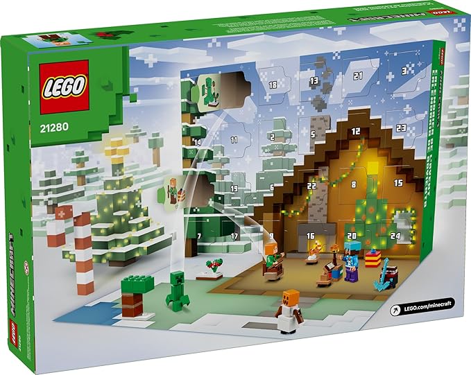 LEGO Minecraft Advent Calendar 2025 Building Toy - Kids Holiday Countdown Set for Boys & Girls, Ages 7+ - 24 Buildable Surprises & 8 Minifigures for Gamers - Collectible Gift for Christmas - 21280