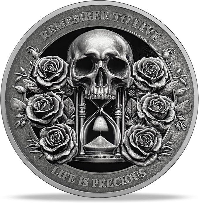 AtSKnSK Memento Mori Coin Momento Mori Coin Skull Coin Stoic Gifts Memento Mori Calendar Living Memento Mori Amor Fati Coin (Memento Mori Coin - 1)
