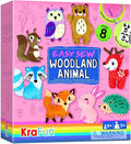 KRAFUN Easy Sewing Kit for Beginner Kids Arts & Crafts, 8 DIY Projects of Stuffed Dolls of Woodland Animals, Bear, Bunny, Fox, Owl, Instructions & Felt, Gift for Girls, Boys, Learn to Sew