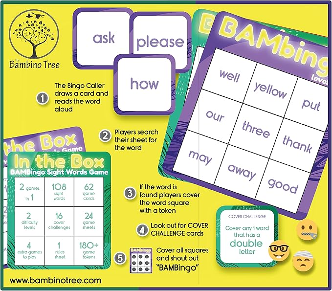THE BAMBINO TREE Sight Word Bingo Game Level 3 & 4 - Learn to Read Vocabulary for 1st 2nd 3rd Grade Kids - Dolch's Fry's Site Words Reading Game