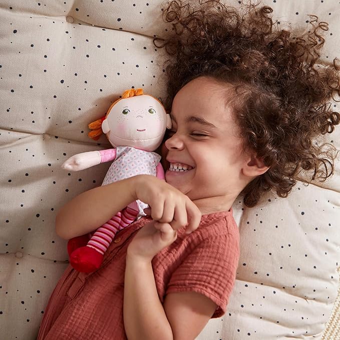 HABA Soft Baby Doll Roya - 10" Rag Doll with Red Pigtails, Pink Dress - Machine Washable Doll - Ideal Soft Doll for 2 Year Old Girls