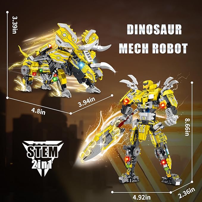 STEM 2 in 1 Triceratops Dinosaur Building Kits, Transforming Mech Robot Building Sets for Adults, Compatible with Dinosaur, Educational Gift Toy for Kids Boys 6-10 (507 PCS)