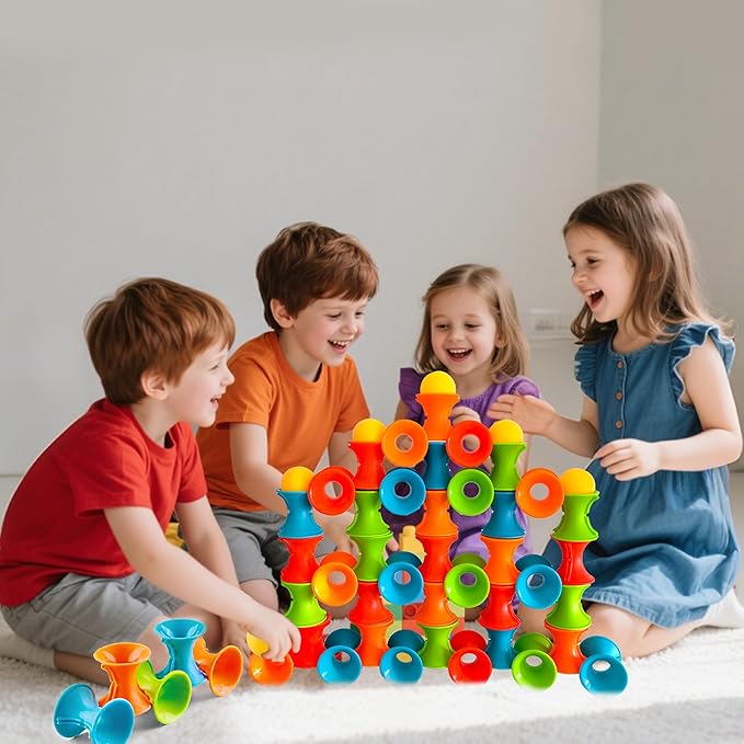 RAINBOW TOYFROG Puzzle Splicing Stacking Circles with Balls - Active Toy for Kids Ages 3+ to Build, Stack, and Toss. Colorful Educational Game for Creative Learning and Social Skills Development