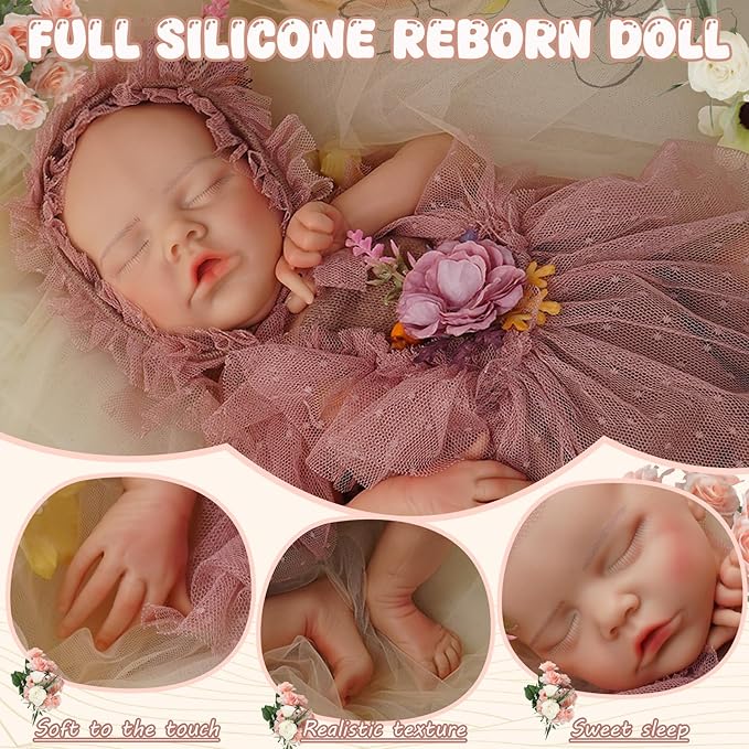 Full Silicone Reborn Baby Doll, 18 Inch Lifelike Newborn Girl, Reborn Baby Dolls Silicone Full Body Sleeping for Therapy & Memory Keepsake