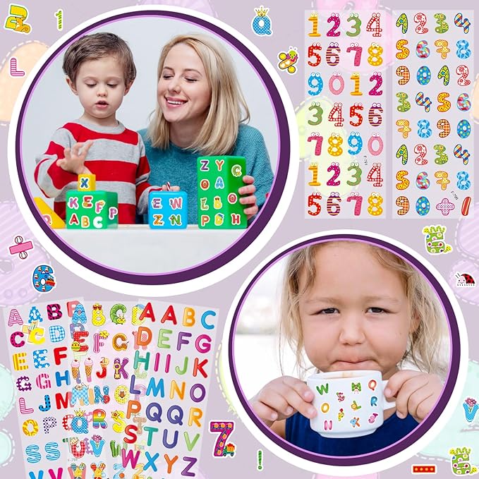 36 Sheets 3D Letter & Number Stickers - 900+ Reusable ABC, 123 Learning Stickers | Non-Toxic PVC Foam | Teacher Supplies, Crafts, Kids Activities