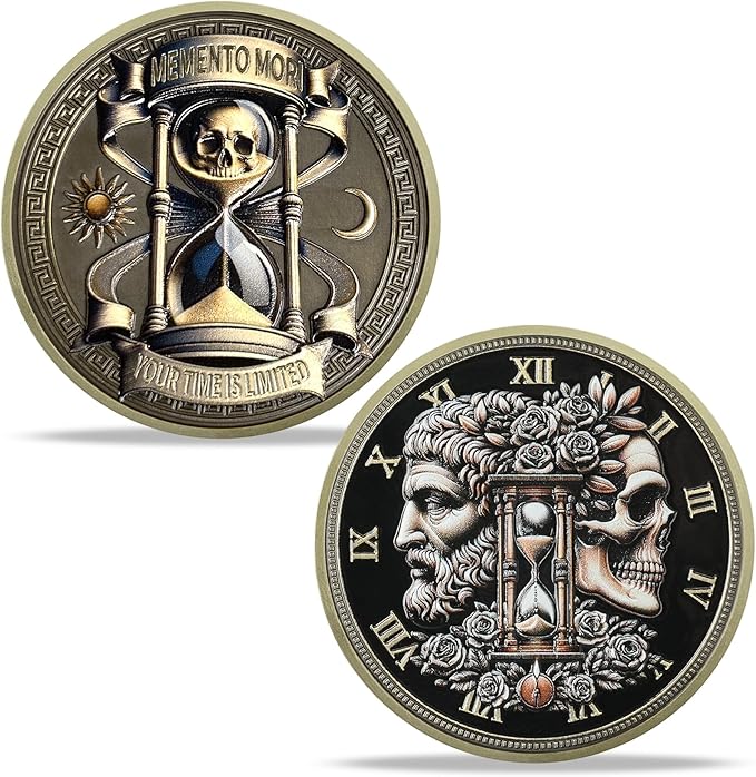 AtSKnSK Memento Mori Coin Momento Mori Coin Skull Coin Stoic Gifts Memento Mori Calendar Living Memento Mori Amor Fati Coin (Memento Mori Coin - 4)