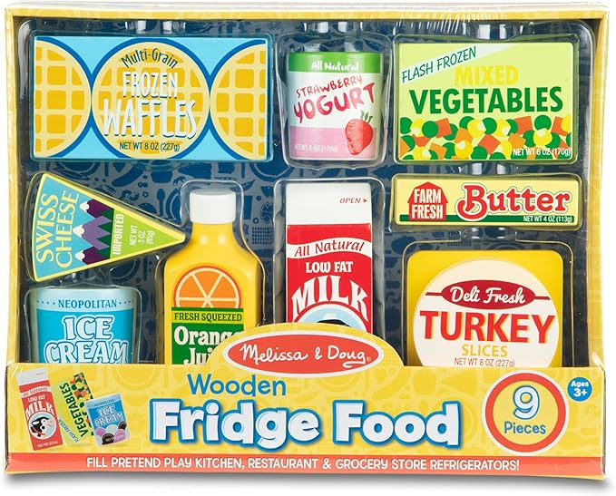 Melissa & Doug Fridge Food, Wooden Play Food for Kids Kitchen Playset, Play Kitchen Accessories, Preschool Toys for Girls & Boys Ages 3+