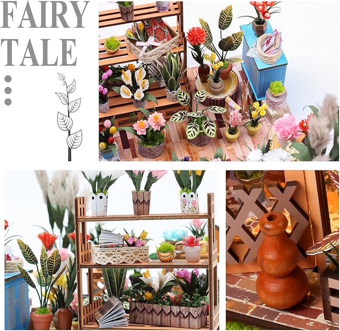 DIY Handmade Miniature Furniture, Wooden Diorama Book Nook House Kits Build Crafts for Adults, Miniature Street Tiny Library House Making Kit 1:24 Scale