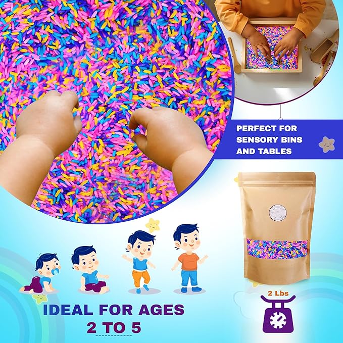 Colored Rice in Vibrant Colors, Sensory Bin Filler, Rainbow Rice for Art & Craft, Creative Learning & Color Perception, Non-Toxic, Safe for Kids & Pets, Made in The USA 2 LBS (Mix-2)