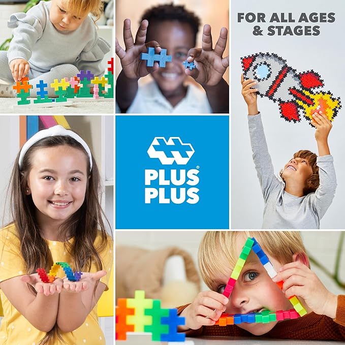 Plus Plus 500 Piece Super Tube, Interlocking Building Block 3D Puzzle Kit, Kids Stem Connecting Toys - Glowing Color Mix
