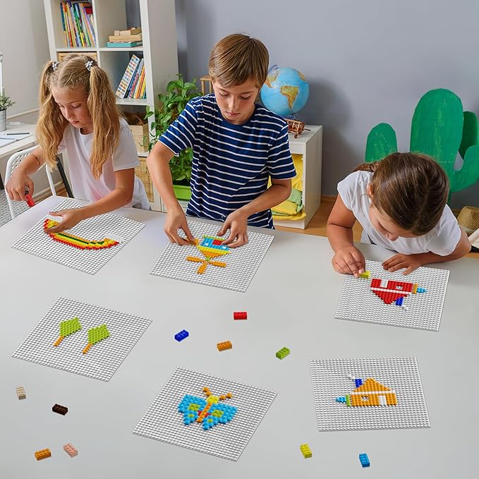Classic Gray Baseplates, 32x32 Studs Square Base Plates for Play or Display Bricks Creations, Compatible with Classic Legos, 10" x 10", Pack of 2, Perfect for City Streets, Castle, Mountains