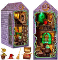 Book Nook Kit Mystic Theurge's Hut, DIY Booknook Kit for Adults Teens, 3D Wooden Puzzle Miniature House Kit with LED Lights, Bookshelf Decor Craft Gift for Family Friends