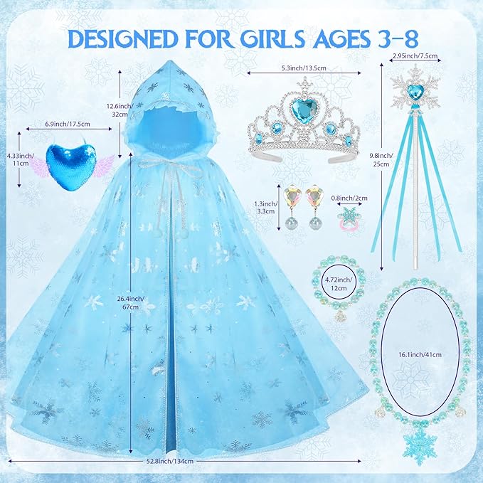VGOFUN Princess Dress Up for Girls,10 PCS Light Up Princess Cape Set Toddler Dress Up Clothes Princess Costume Toys with Light Up Tiara Wand Halloween Christmas Birthday Gift for 3,4,5,6,7,8 Years