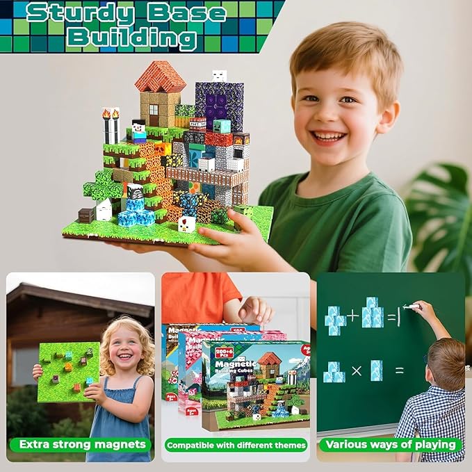 200PCS Magnetic Blocks - Magnet Blocks with 6 Baseplate,Magnetic Building Blocks for Kid Ages 3 4 5 6 7 8, Stacking Magnets for 3-8 Kids, Birthday Gifts for 3-10 Year Old Boys Girls, STEM Learning Toy