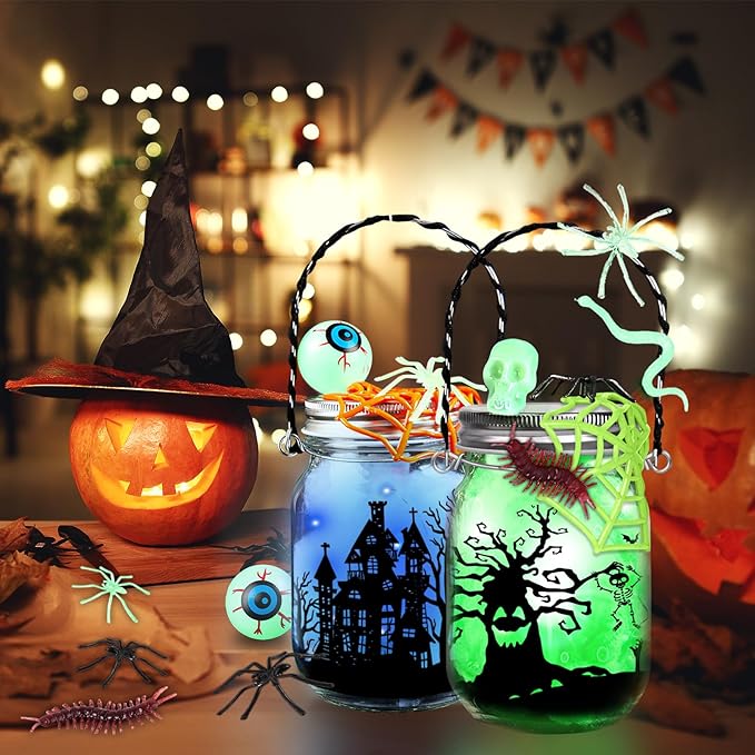 AuroTops Halloween Crafts for Kids,8 Pack Halloween Mason Jar Kit with Accessories for Kids DIY Kit,Art Activities Gifts for Kid Party Favors Decorations for Classroom,Trick or Treat Toy