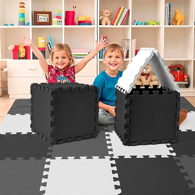16 Pcs Baby Play Mat for Floor, EVA Foam Baby Play Mat with 0.6 Inch Thick Interlocking Carpet Tiles, Foam Floor Tiles for Babies 6-12 Months, Toddlers and Kids