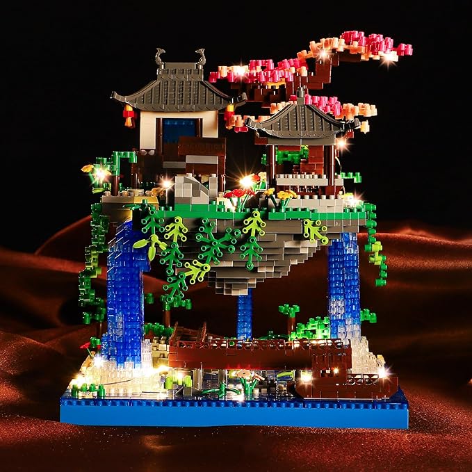 Cherry Blossom Treehouse Micro Mini Building Block Sets Japanese Bonsai Tree Peach Blossom Pool Architecture Building Model Toy Gift for Adults 2500 Pieces