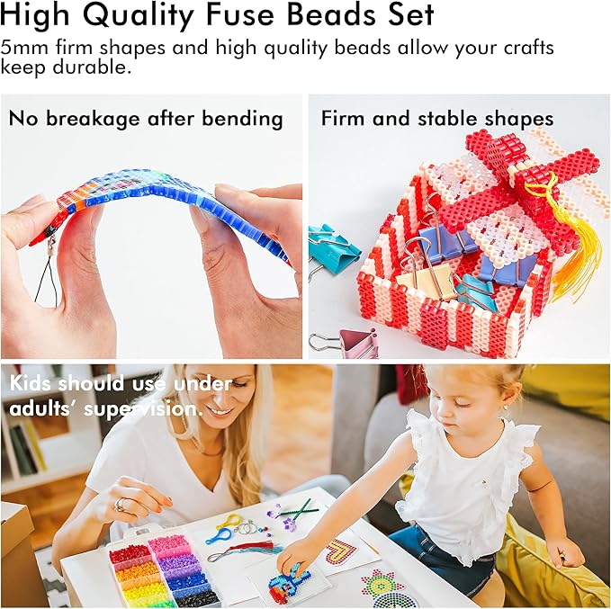INSCRAFT 30,000 Fuse Beads Kit-30 Individual Packs of Iron Beads Set with 3 Pegboards, 5 Ironing Paper, 10 Patterns, Gifts for Birthday Christmas, Multicolor 5mm Melty Beads Bulk Refill Kit