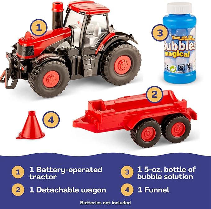 Prextex Bump & Go Bubble Blowing Farm Tractor Toy Truck with Lights, Sounds, and Action for Toddlers - Bubble Solution Included with Toy Tractors - Kids Tractor Toys for 2 Year Old Boy to 3+ Years Old