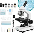 Sinher XSP-104 Profesional Science Compound Monocular Microscopes 40X-1600X for Adults Student Kids 8-12,with Microscope Slides, Microscope Kit for School Lab Home Education