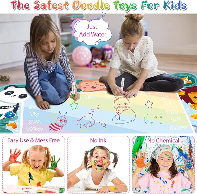 Thick Water Doodle Mat 40 x 32 Inches Kids Extra Large Water Painting Doodle Drawing Mat Toy Writing Coloring Magic Educational Toys for Boys Girls Age 2 3 4 5 6 7 8 Year Old Holiday Birthday Present