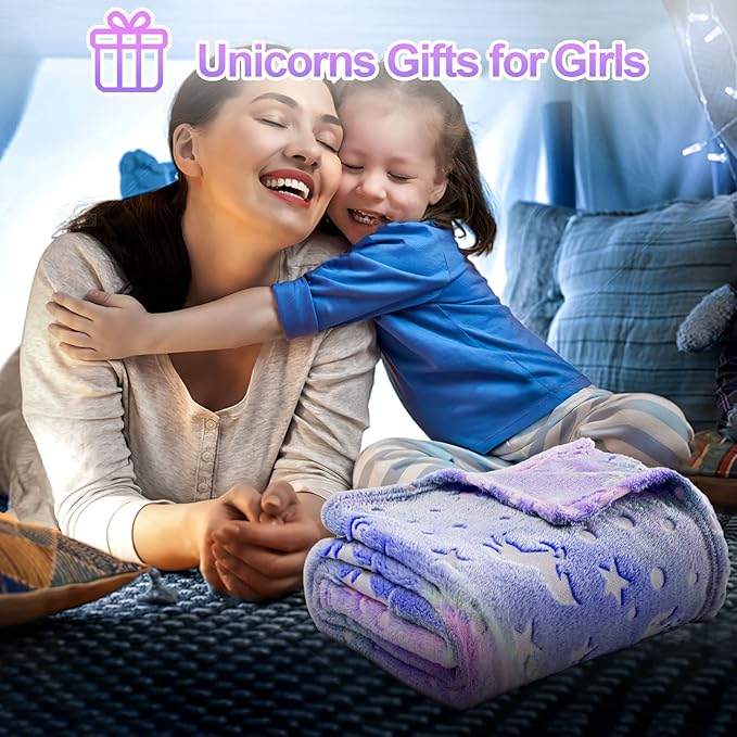 Unicorn Glow in The Dark Blanket, Unicorn Blanket for Girls/Kids, Unicorns Gifts for Girls Age 3-12, Toddler Blanket for Kids, Soft Fleece Blanket Throw Birthday Gift 40"x60"