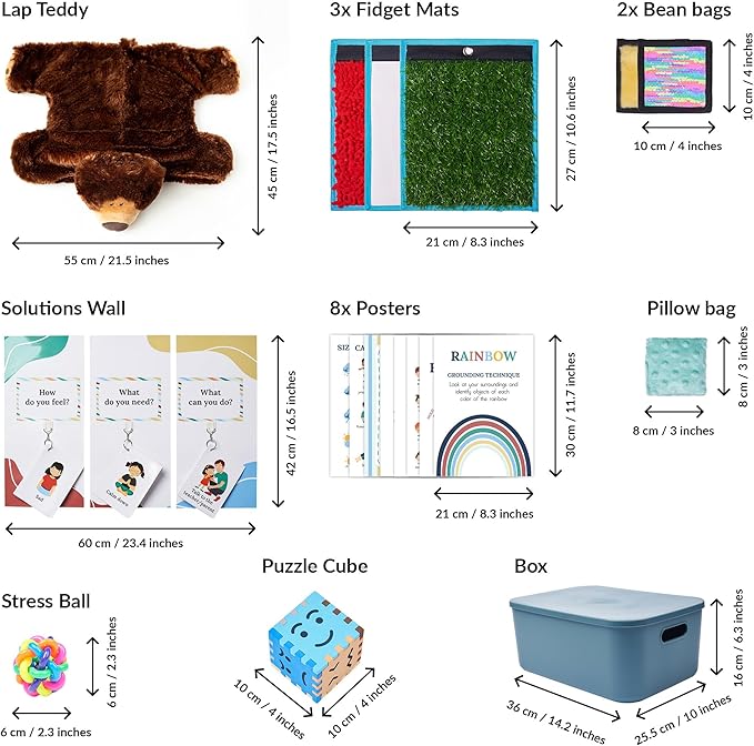 ODOXIA Calm Down Corner | Classroom and Special Education Must Haves | Calming Corner Items for Kids | Calming Corner Kit with Sensory Mats, Posters, Solutions Wall, Sensory Toys