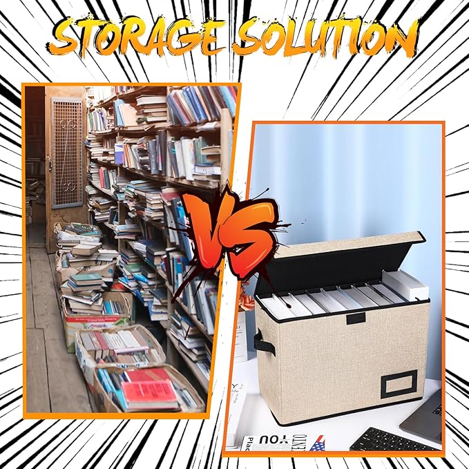 Chuangdi 6 Pcs Comic Book Storage Boxes, Back to School Collapsible Comic Short Box Case with Lid, 15.8 x 7.9 x 11.4 Inch Book Bin Container Holds 150 Comics(Beige)