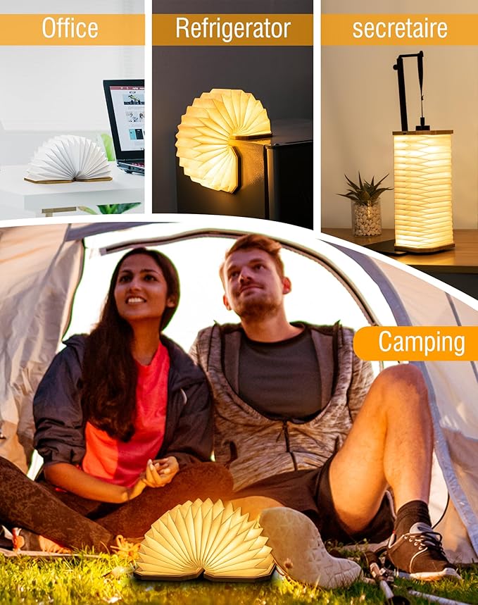 Originality Folding Accordion Lamp, Warm Light Lamp, Portable Desk Lamp, Japanese Gifts, Creative LED Paper Lantern with USB for Home Decoration(Bamboo)