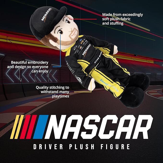 Playtime by Eimmie NASCAR-Themed Soft Baby Doll, 14-Inch Plush Racing Rag Doll for Kids, Team Penske Ryan Blaney (Menards) Motorsports Plush Figure, Fabric Stuffed Toy for All Ages
